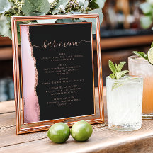 Blush Pink Rose Gold Agate Dark Wedding Bar Menu