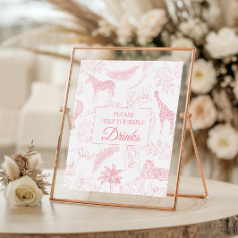 Poster Blush Pink Safari Jungle Baby Shower Drinks Sign