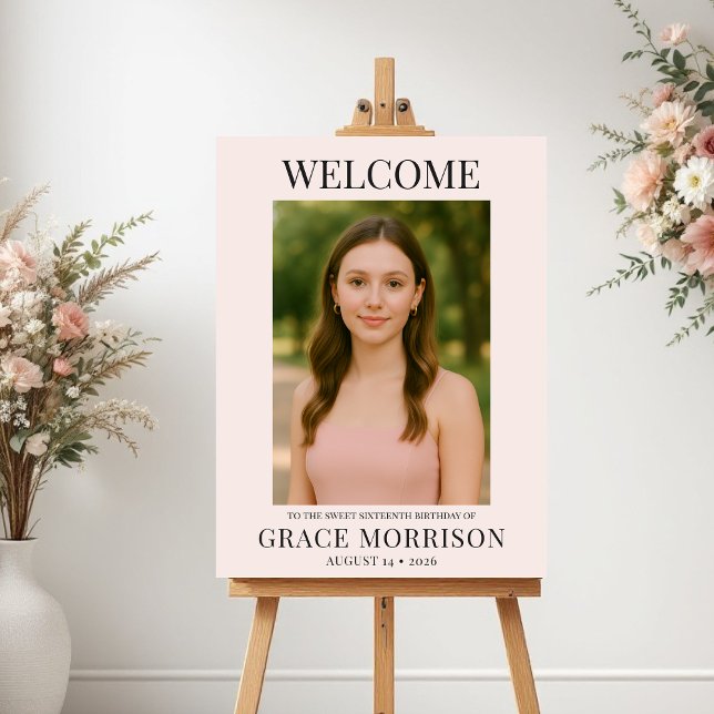 Poster Blush Pink Sweet Sixteen Photo Birthday Welcome (Criador carregado)