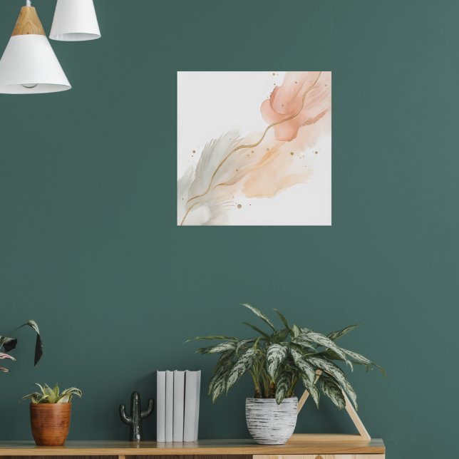 Poster Blush Rosa Floral Abstrato Cartaz de Arte Dourada  (Sala de Estar 1)
