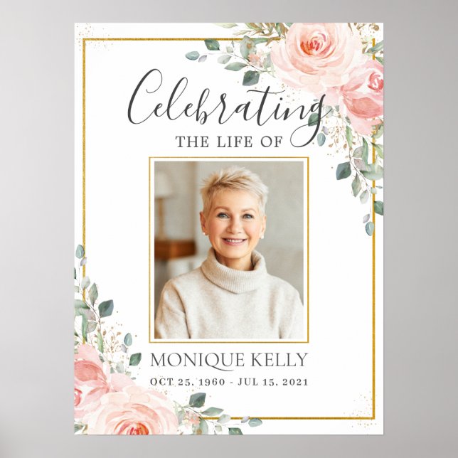 Poster Blush Rosa Floral Foto Funeral Memorial  (Frente)