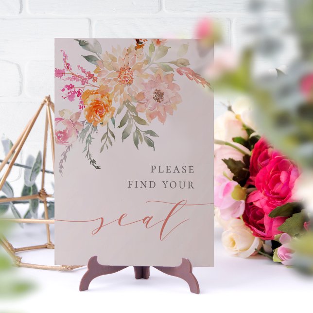 Poster Blush Teal Floral Por Favor Encontre Seu Sinal (Sign Mock-up)