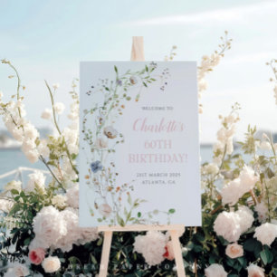 Póster Blush Wildflower 60º Aniversário Bem-vindo