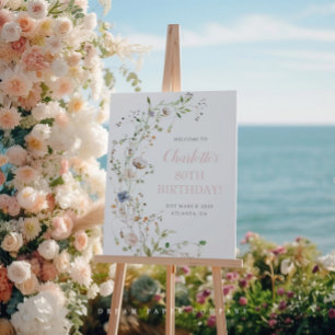 Póster Blush Wildflower 80 Birthday