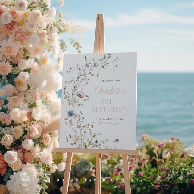 Póster Blush Wildflower 80 Birthday (Criador carregado)