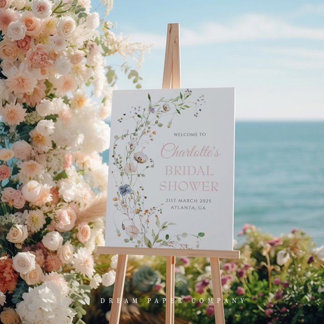 Póster Blush Wildflower Chá de panela Bem-vindo (Criador carregado)