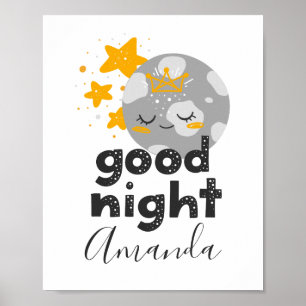 Poster Boa noite. Lua e estrelas bonitas. Nursery baby