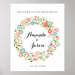 Poster Boa vinda a nosso sinal floral do casamento