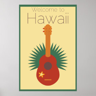 Póster Boa vinda ao Ukulele de Havaí retro
