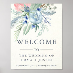 Poster Boa vinda azul e cor-de-rosa do casamento da