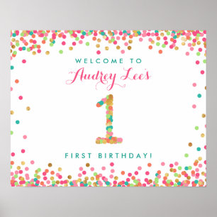 Poster Boa vinda de 1 ano Dourado da festa de aniversári