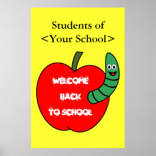 Póster Boa vinda de volta à escola Apple vermelho e ao