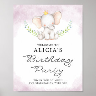 Poster Boa vinda do aniversário do elefante do bebê da
