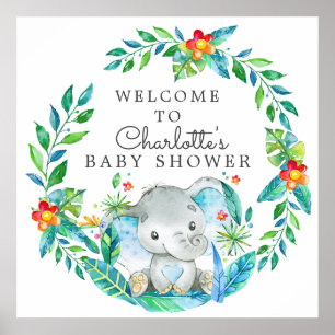 Poster Boa vinda do chá de fraldas do elefante da selva