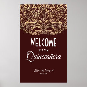 Poster Boa vinda Dourado da máscara de Quinceañera