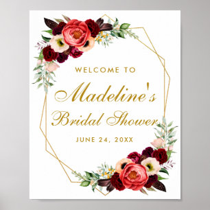 Poster Boa vinda Dourado floral do chá de panela de
