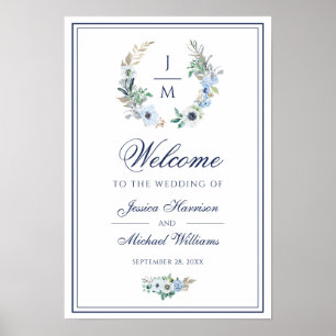 Poster Boa vinda floral do casamento da grinalda do