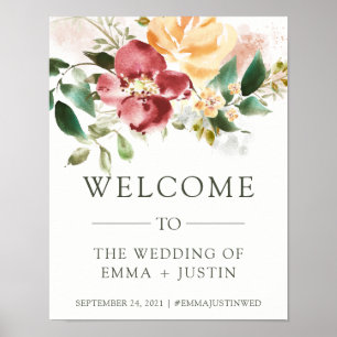 Poster Boa vinda floral rústica do casamento da elegânc