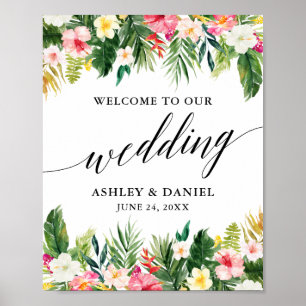 Poster Boa vinda floral tropical do casamento da