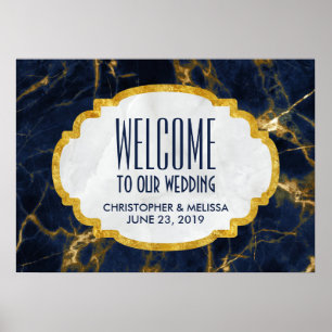 Poster Boa vinda moderna de mármore do casamento dos