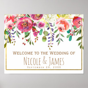 Póster Boa vinda moderna do casamento das flores florais