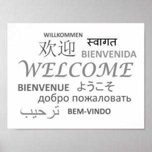 Poster Boa vinda múltipla preta & branca da língua