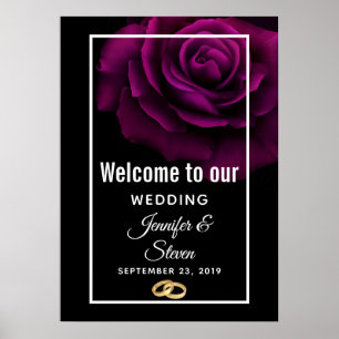 Poster Boa vinda Roxo-Vermelha gótico do casamento da