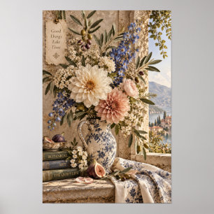 Poster Boas Coisas Levam Tempo Floral Vintage Natureza Mo