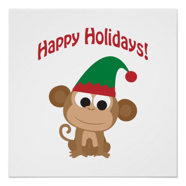 Póster Boas Festas! Elfo de Natal do Macaco (Frente)