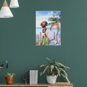 Poster Boas Vibrações Aquarela Trendy Retro Verão Praia