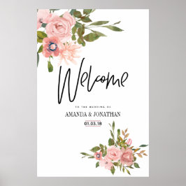 Poster Boas-vindas a Blush Floral e ao Casamento Dourado