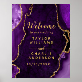 Poster Boas-vindas a Casamento de Agato Roxo e Dourado