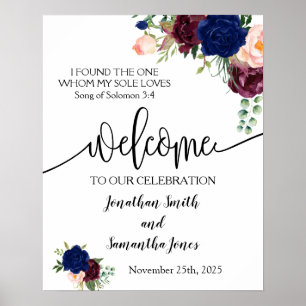 Poster Boas-vindas à cerimônia de marinho de casamento Bu