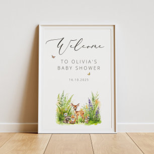 Poster Boas-vindas a Chás de fraldas de animais florestai