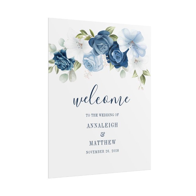 Poster Boas-vindas a Dusty Blue Botanical Floral (Dusty Blue Botanical Floral Wedding Welcome Poster)