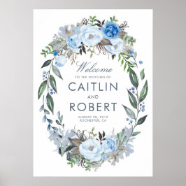 Poster Boas-vindas a Dusty Blue Floral Romântico