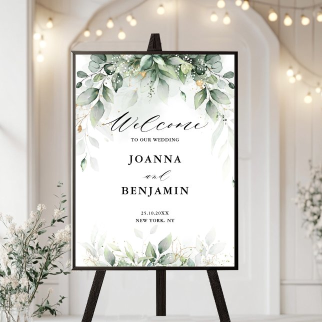 Poster Boas-vindas a Eucalyptus Greenery Gum Botânico (Eucalyptus Greenery Gum Botanical Wedding Welcome Poster)