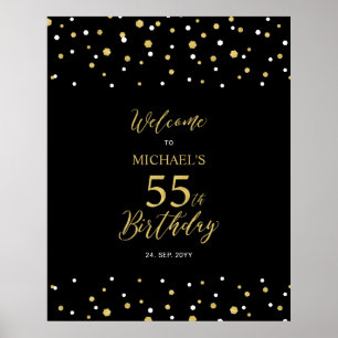 Poster Boas-vindas à Festa de 55 Anos com Confetes Dourad