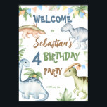 Poster Boas-vindas à festa de aniversário de dinossauros<br><div class="desc">Um símbolo personalizado de boas-vindas,  mais adequado para um menino,  do aniversário de dinossauros coloridos.</div>