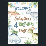 Poster Boas-vindas à festa de aniversário de dinossauros<br><div class="desc">Um símbolo personalizado de boas-vindas,  mais adequado para um menino,  do aniversário de dinossauros coloridos.</div>