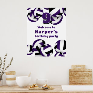 Poster boas-vindas à festa de aniversário de voleibol pre