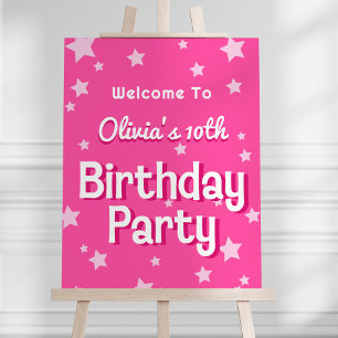 Poster Boas-vindas à Festa de aniversário rosa Bonito