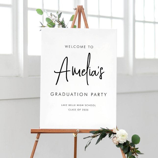 Poster Boas-vindas à Festa de formatura de manuscrito pre (Customizable Graduation Party Welcome Sign - Simple Handwriting Script)