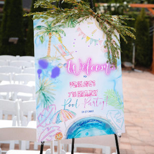 Poster Boas-vindas à Festa de Piscina com Neon Moderno em
