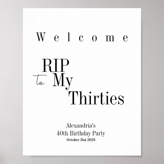 Poster Boas-vindas à Festa dos 30 RIP 40º Aniversário (Frente)