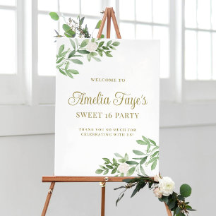 Poster Boas-vindas à Festa Sweet 16 com Vegetação em Aqua
