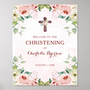 Poster Boas-vindas à Floral Pink Christening