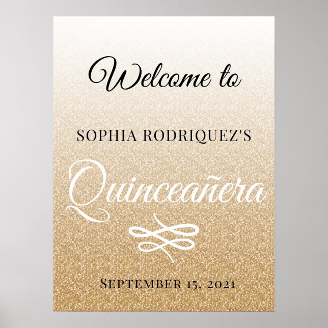 Poster Boas-vindas a Glitter Quinceañera 15 Birthday (Frente)