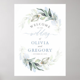 Poster Boas-vindas a Greenery Dusty Blue Elegant