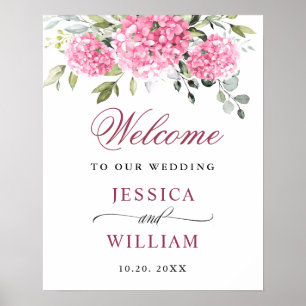 Poster Boas-vindas a Hydrangea Eucalyptus, cor-de-rosa El